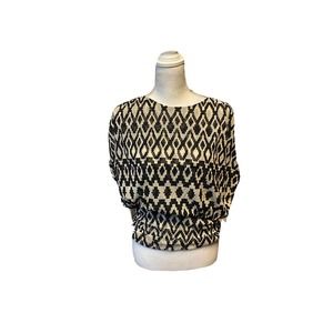 Alfani 3/4 Sleeve Blouse Size Petite Medium Black & White Pattern Workwear